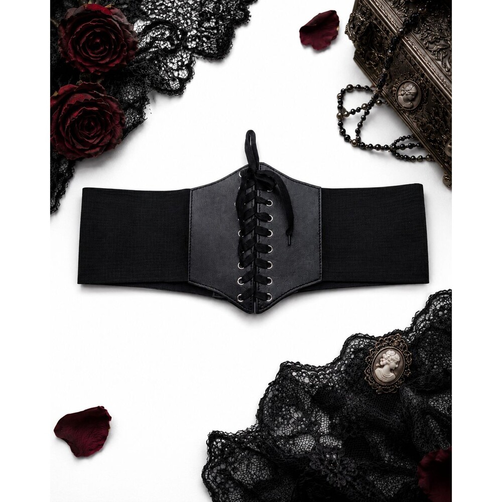 Corset Belt Sz XL Black Lace-up Under Bust Goth Vamp Castlecore Dark Fairy Goth